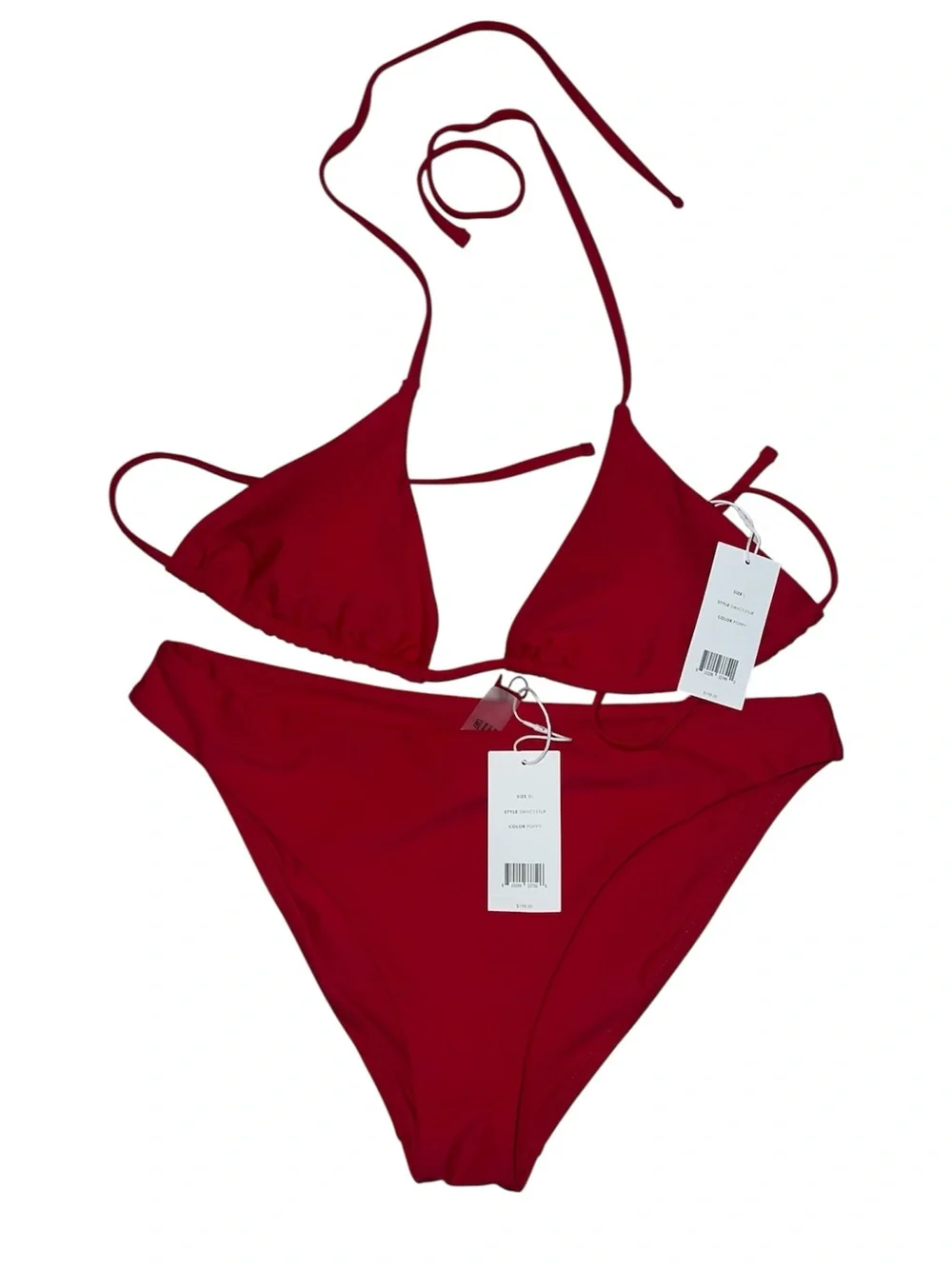 Vince Women's Triangle Bikini Top L and bottom XL in poppy red NWT